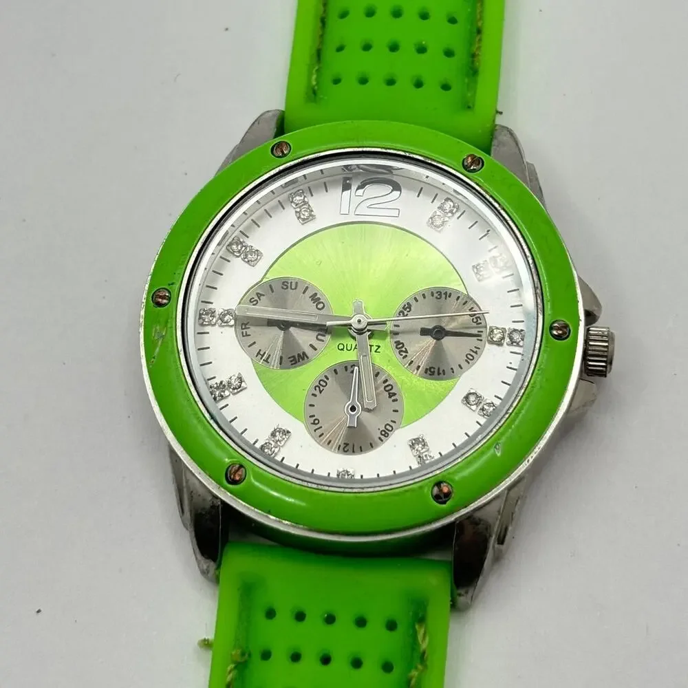 Silver & Green Men's Watch